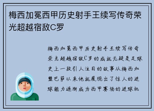 梅西加冕西甲历史射手王续写传奇荣光超越宿敌C罗 梅西加冕西甲历史射手王续写传奇荣光超越宿敌C罗